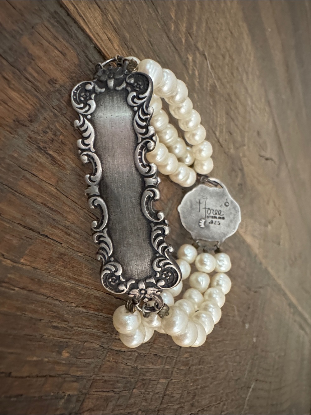 Vintage T. Foree Hunsicker Sterling 925 Pearl Bracelet